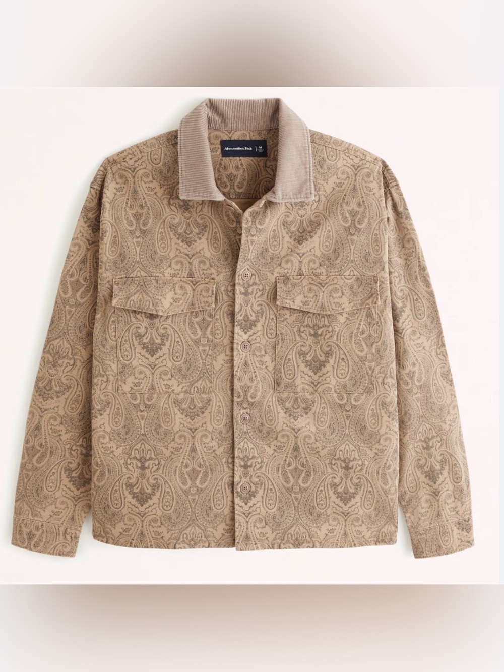 Abercrombie & Fitch Men's Paisley Corduroy-Collar Shirt Jacket - Brown